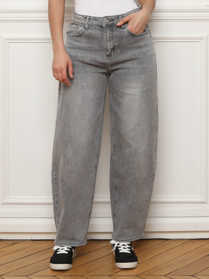 Jeans Barell gris à taille haute