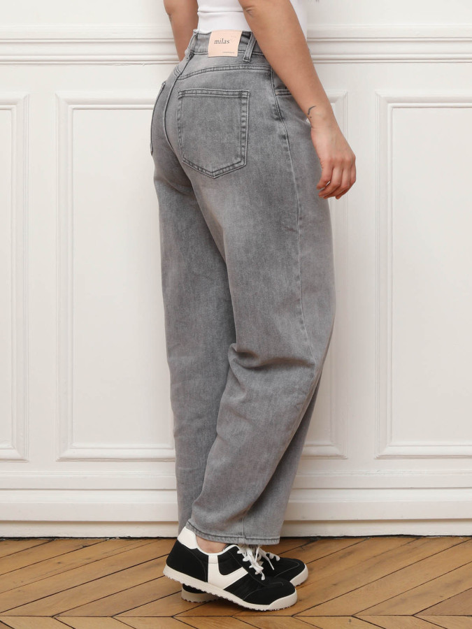 Jeans Barell gris à taille haute