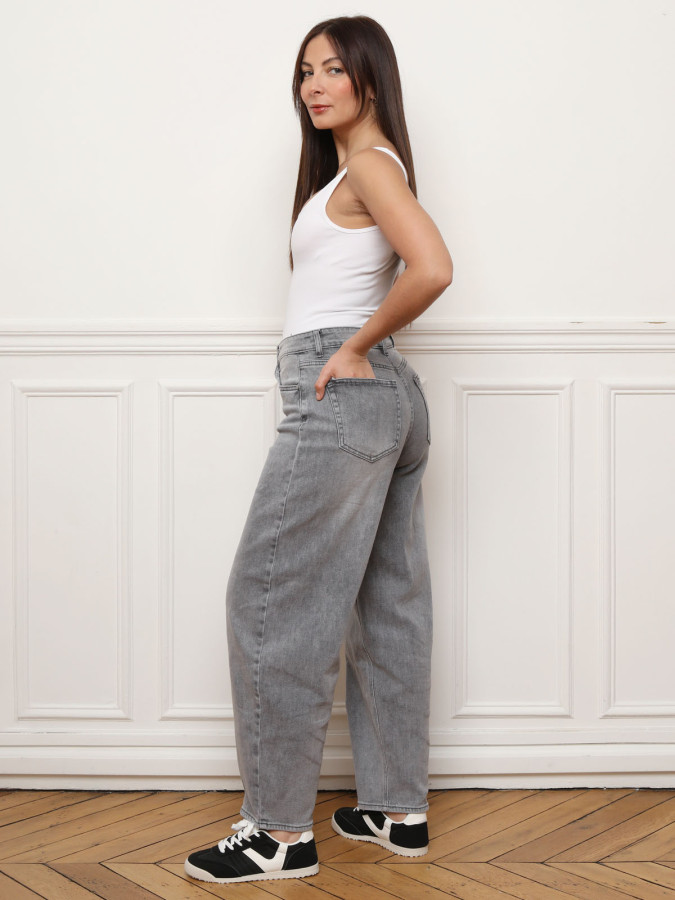 Jeans Barell gris à taille haute