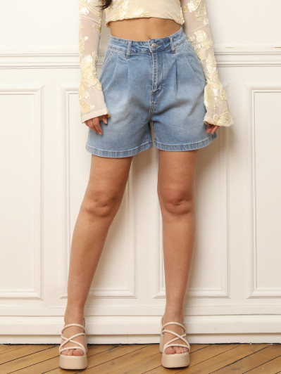 Short en jean froncé bleu