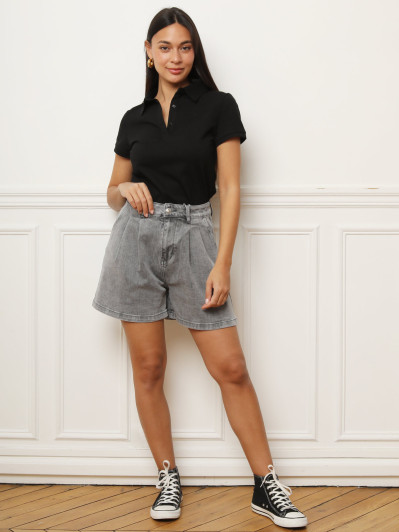 Short en jean froncé gris