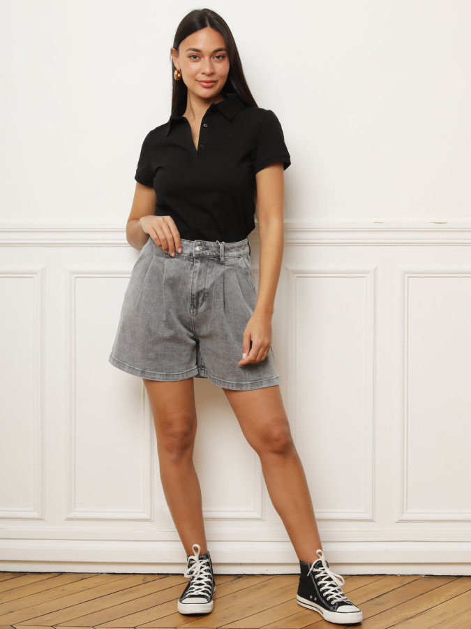 Short en jean froncé gris
