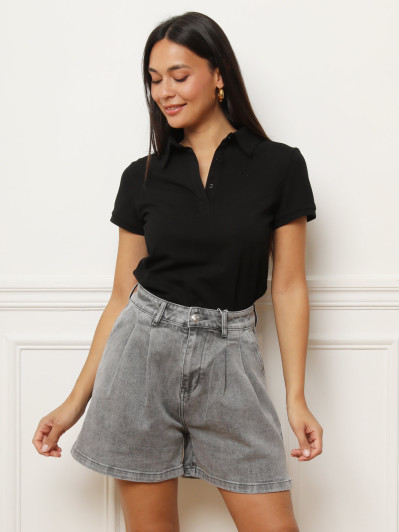 Short en jean froncé gris