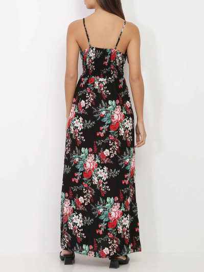 Robe longue noir à imprimé floral