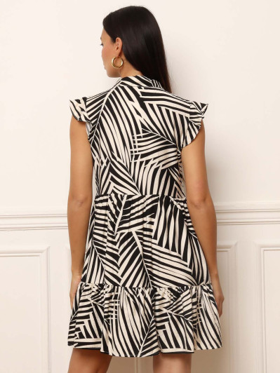 Robe chemise à volants et imprimés feuilles