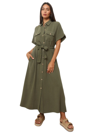 Robe chemise longue à ceinture