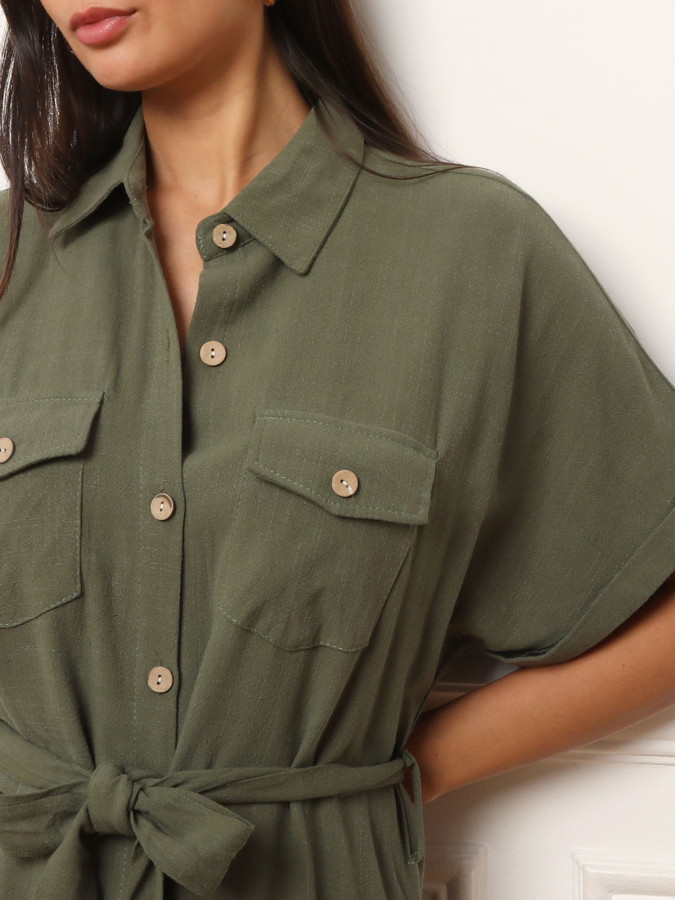 Robe chemise longue à ceinture