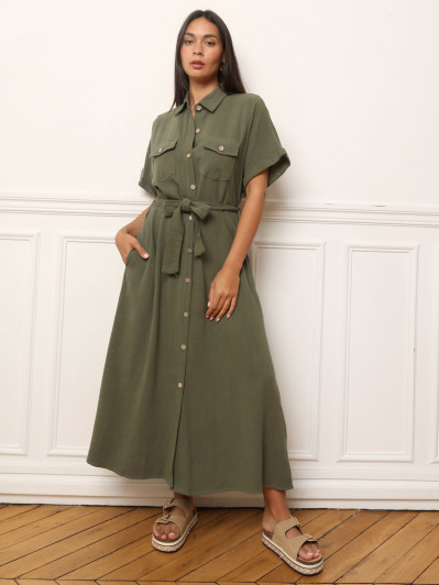 Robe chemise longue à ceinture