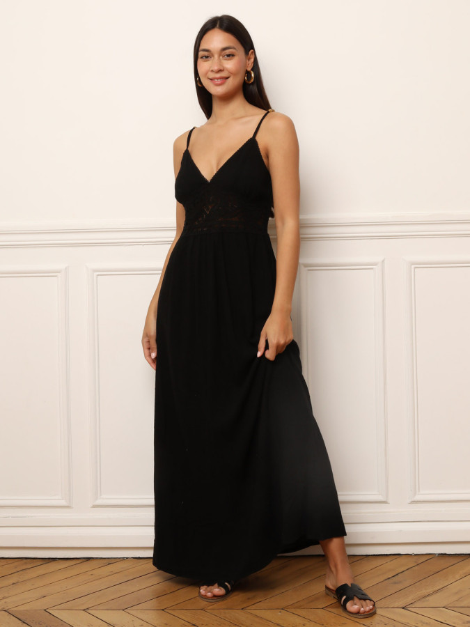 Robe longue noire style bohème