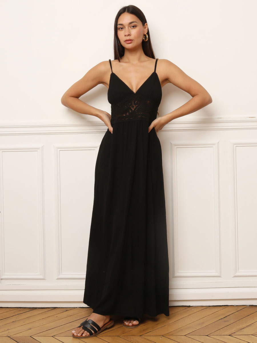 Robe longue noire style bohème