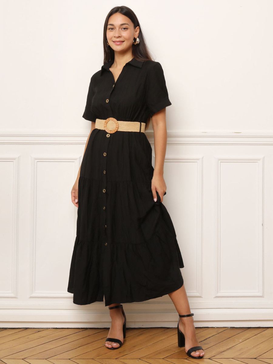 Robe chemise volantée et ceinturée