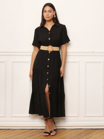 Robe chemise volantée et ceinturée