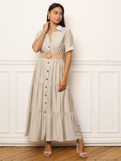 Robe chemise volantée et ceinturée