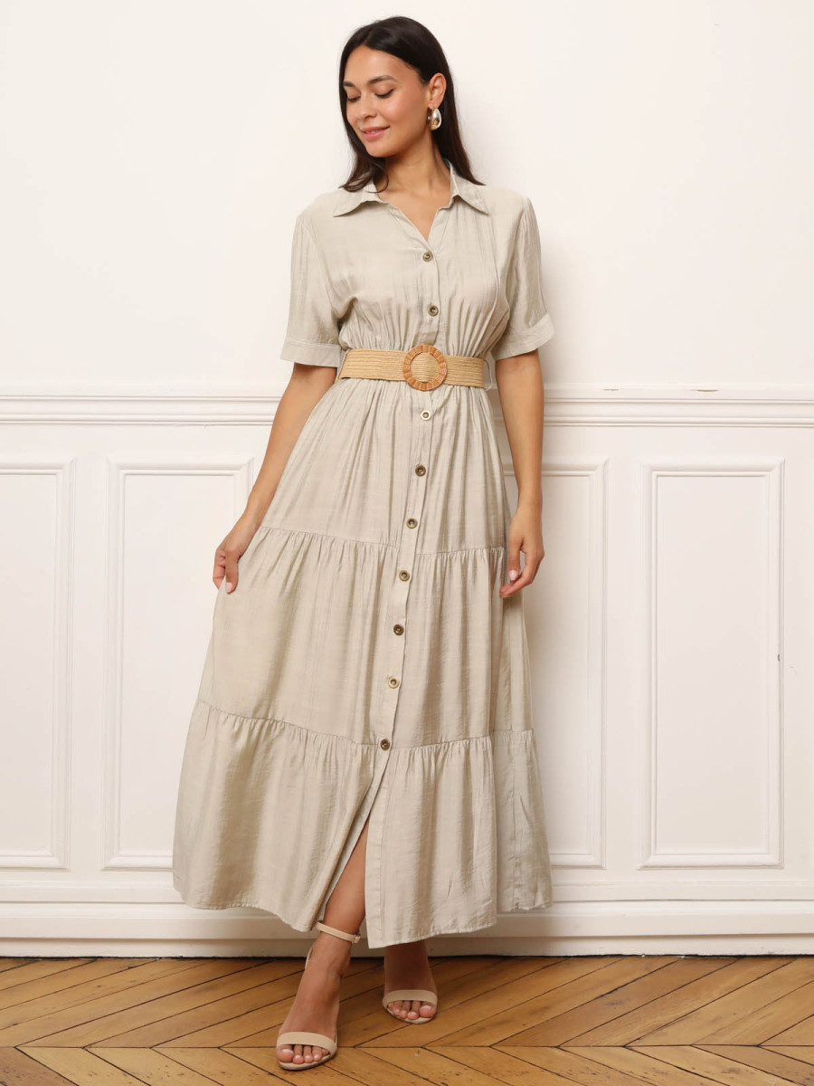 Robe chemise volantée et ceinturée