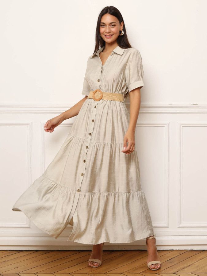 Robe chemise volantée et ceinturée