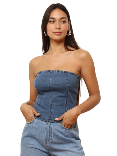 Bustier en jean à fermeture