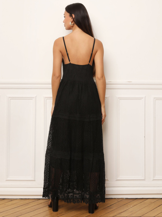 Robe longue à pompons en dentelle