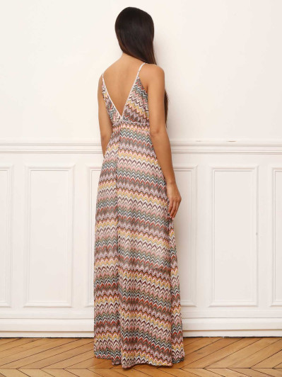 Robe longue en maille à motifs chevrons