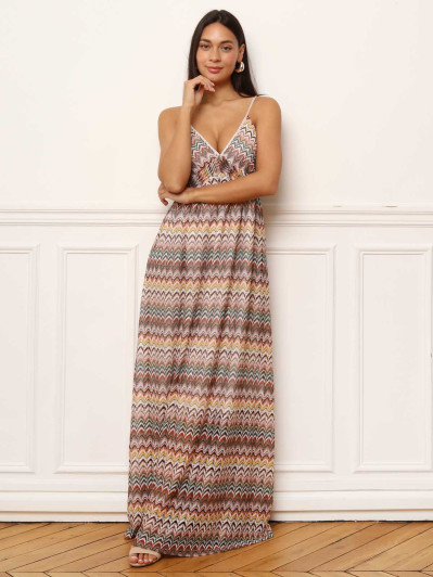 Robe longue en maille à motifs chevrons