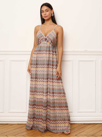 Robe longue en maille à motifs chevrons