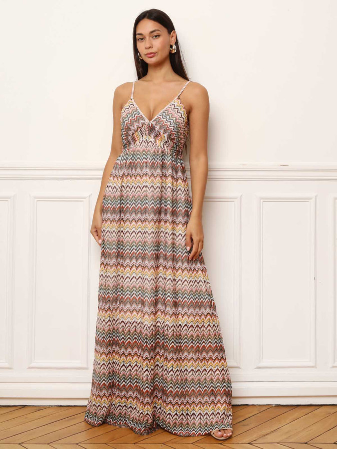 Robe longue en maille à motifs chevrons