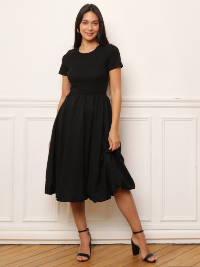 Robe mi-longue noire effet boule