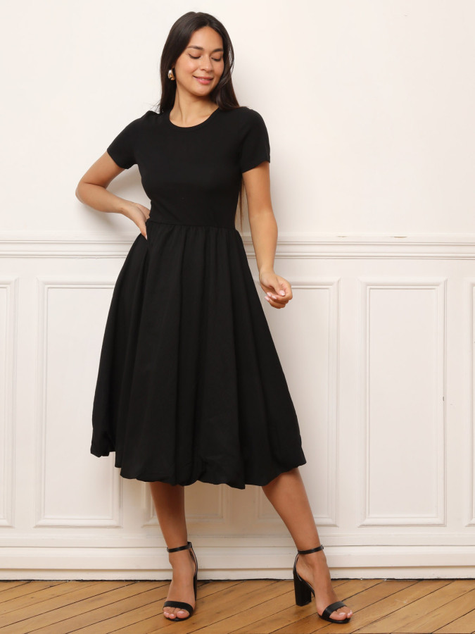 Robe mi-longue noire effet boule