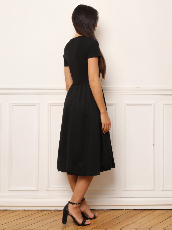 Robe mi-longue noire effet boule