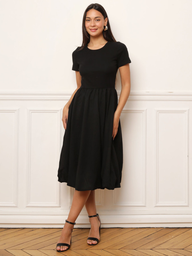 Robe mi-longue noire effet boule