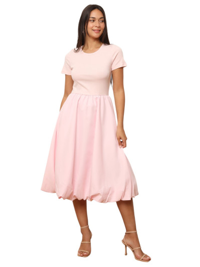 Robe mi-longue rose effet boule