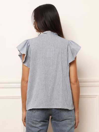 Chemisier rayé bleu à manches volantées