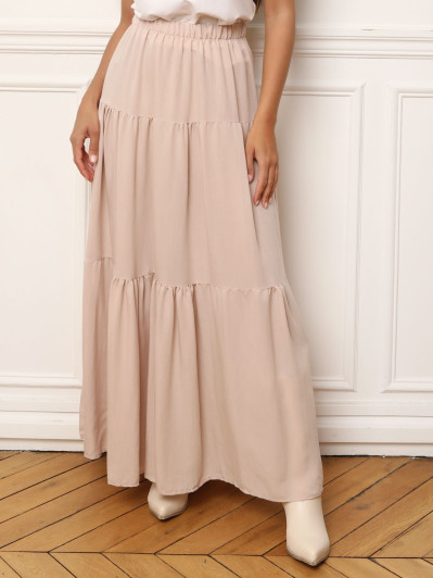 Jupe longue beige à volants style bohème