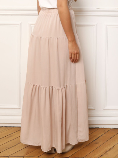 Jupe longue beige à volants style bohème