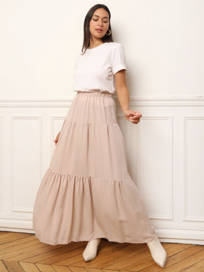 Jupe longue beige à volants style bohème