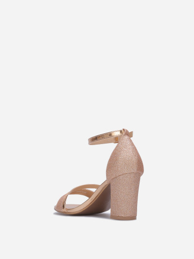 Sandales à talons rose doré scintillantes avec brides vernies