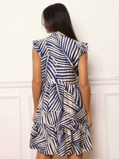 Robe chemise à volants et imprimés feuilles