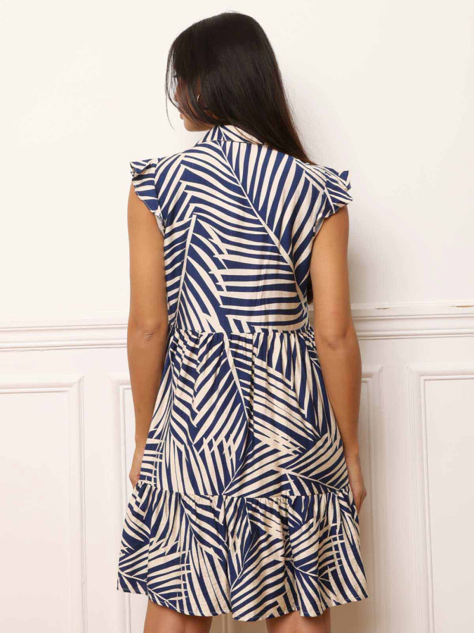 Robe chemise à volants et imprimés feuilles