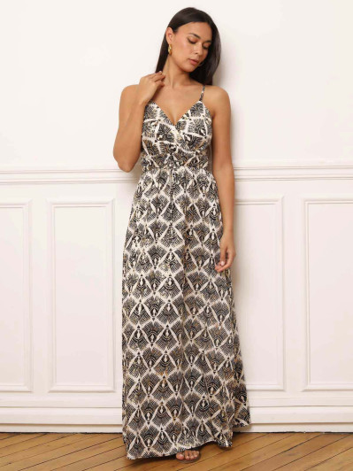 Robe fluide à ceinture et motifs