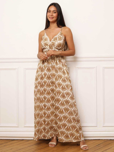 Robe fluide à ceinture et motifs