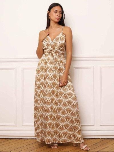 Robe fluide à ceinture et motifs