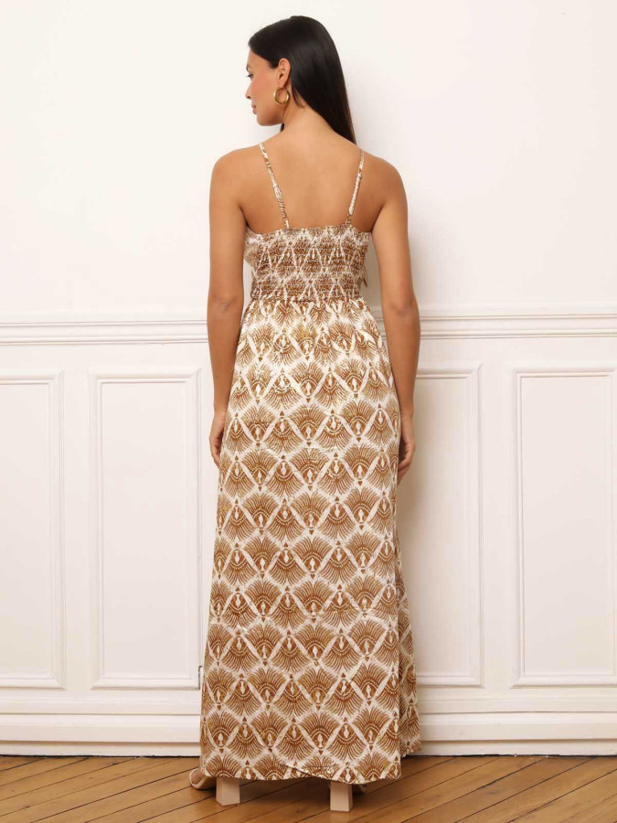 Robe fluide à ceinture et motifs