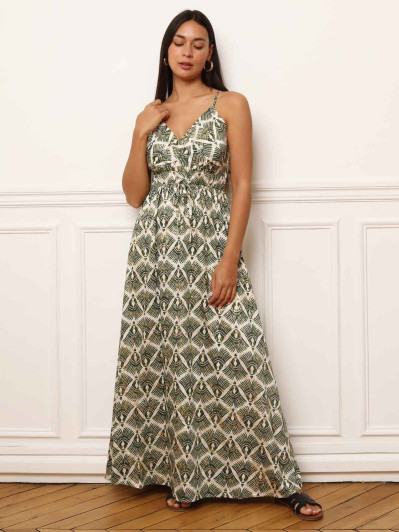 Robe fluide à ceinture et motifs