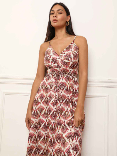 Robe fluide à ceinture et motifs