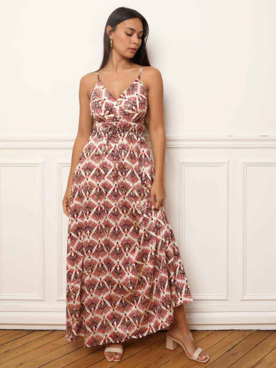 Robe fluide à ceinture et motifs