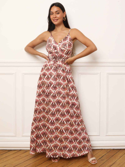 Robe fluide à ceinture et motifs