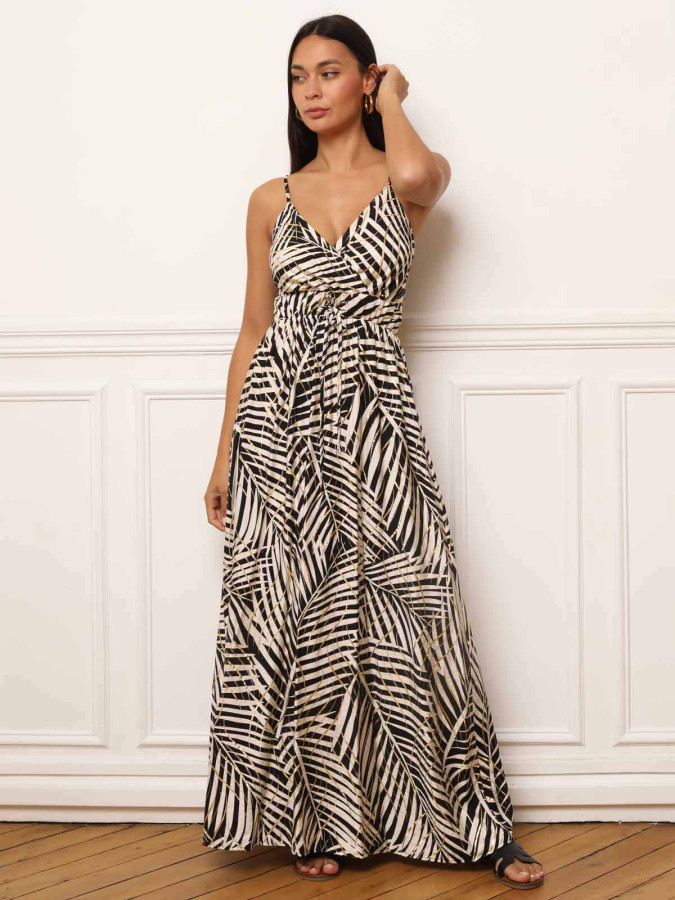 Robe fluide à motifs feuilles