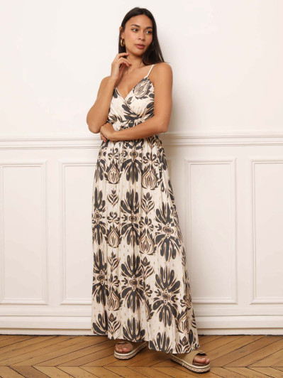 Robe fluide à bretelles et motifs cachemire