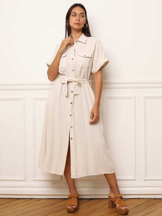 Robe chemise longue à ceinture