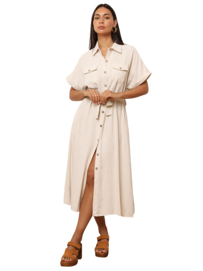 Robe chemise longue à ceinture