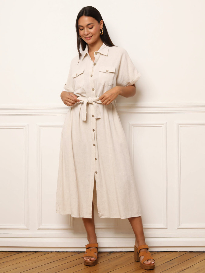 Robe chemise longue à ceinture